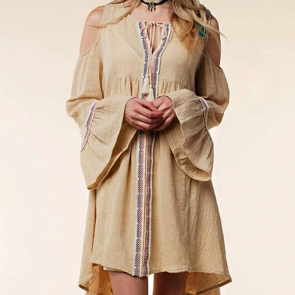 Boho Cold Shoulder Dress - Picture 1 of 5